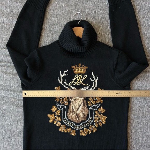 Lauren Ralph Lauren Intarsia Knit Elk Sweater Size XL Turtleneck Crest FLAW - Picture 9 of 10